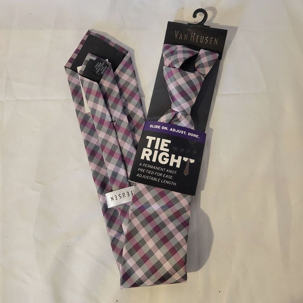 Van Heusen "Tie Right" Pre-tied Necktie Purple Pink Black
